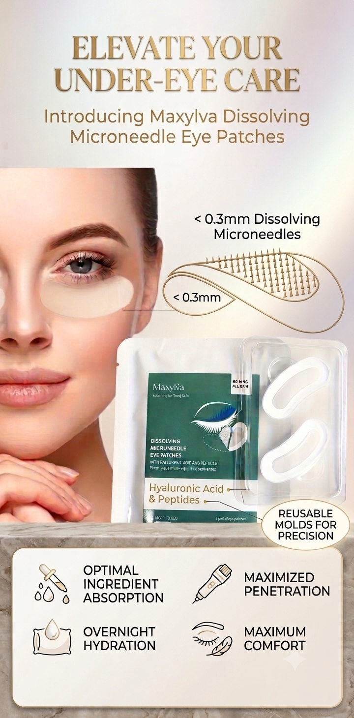 Maxylva Dissolving Microneedle Eye Patches – Hyaluronic Acid & Peptide Overnight Treatment Set